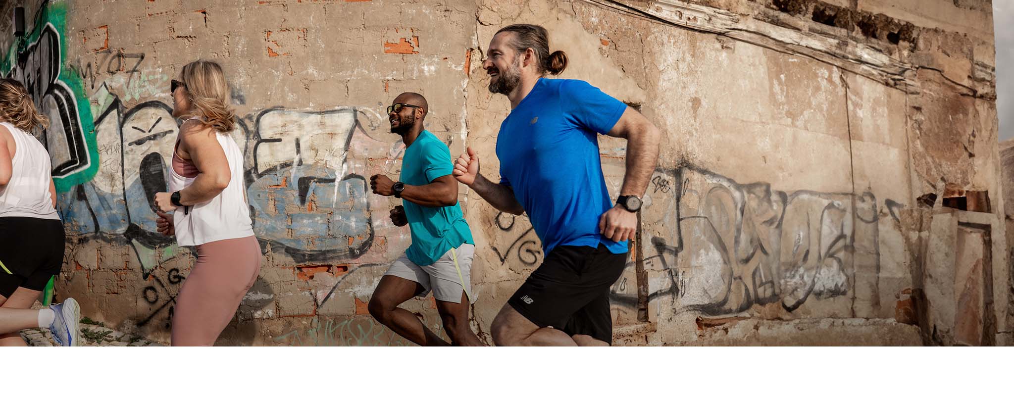 A group of friends training together for a marathon 